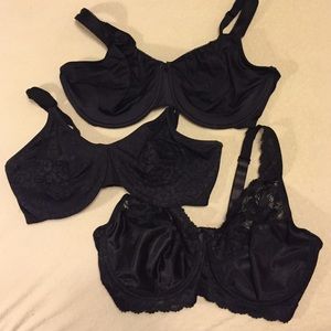 Set of three black underwire 40DD Bras