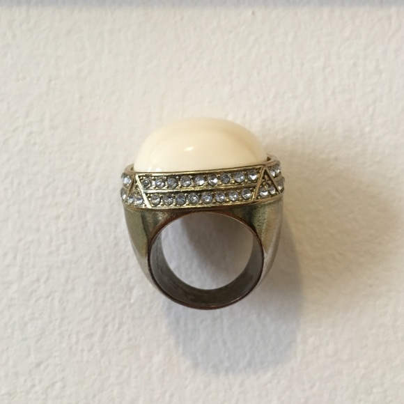 Ivory Enamel Front Silver Ring