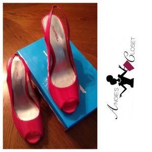 Hot Pink Patent Sling Back Peep Toe Heels