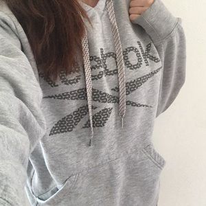 grey reebok hoodie with mesh hood