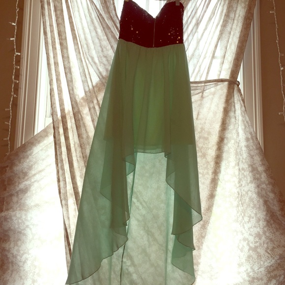 turquoise high low sheer dress