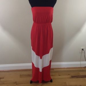 Red and White Chevron Strapless Maxi