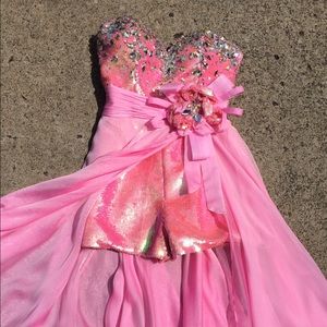 Party Pink gown with mini sequin shorts