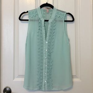 Mint Blouse With Lace Detail