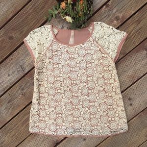 ShopRuche Cream and Mauve Crochet Blouse