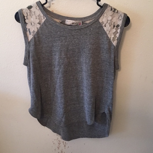 Grey and White High to Low Lace Tank Top