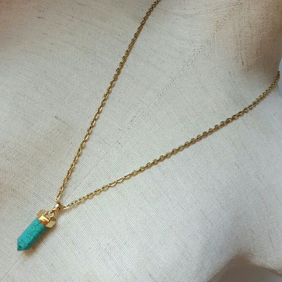 Faux Turquoise Semi Precious Hexagon Necklace - Picture 2 of 3