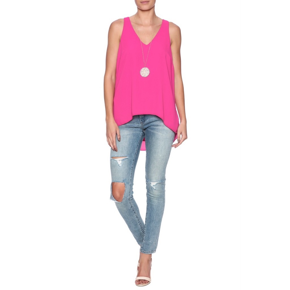 Veronica M Pink V Neck Pleated Back Tank