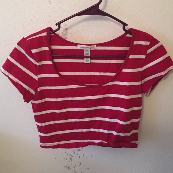 White and Red Striped Crop Top