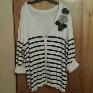 Cute Black & White Cardigan with adorable flowers