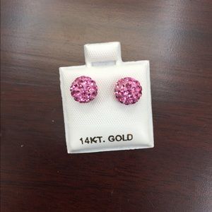 14k Gold Pink Color Ball Stud Earnings