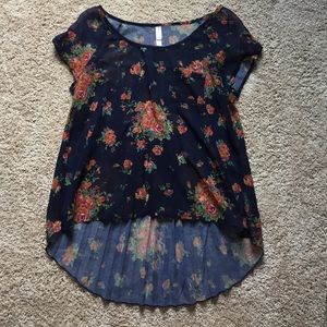 Dark Blue Hi/Lo Floral Top