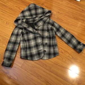 Deep hooded pea coat