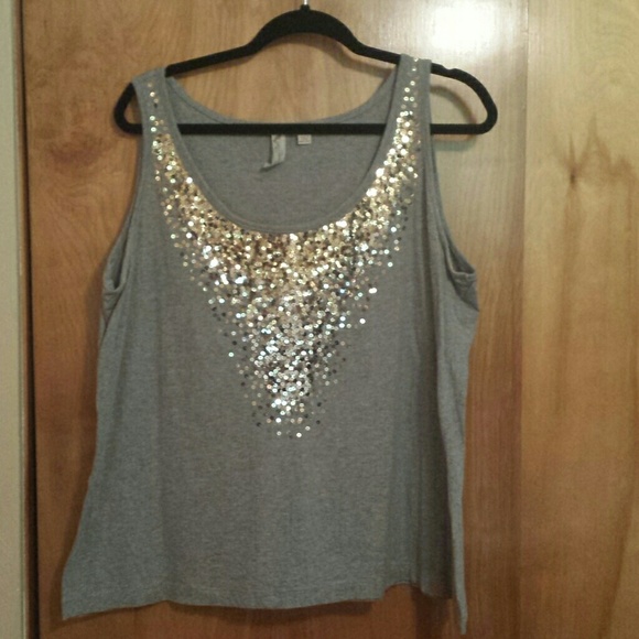Gray tank with gold & silver BLING!