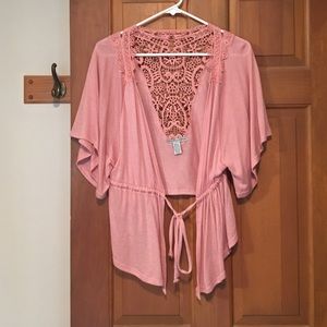 Pink lace kimono