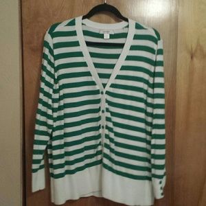 CJ Banks Green & White Cardigan