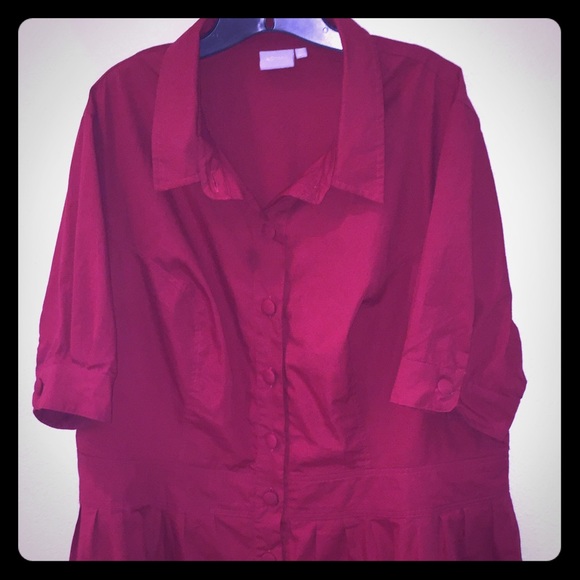 Banded Waist Red Shirt Waist Dress
