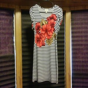 Striped and floral print dress
