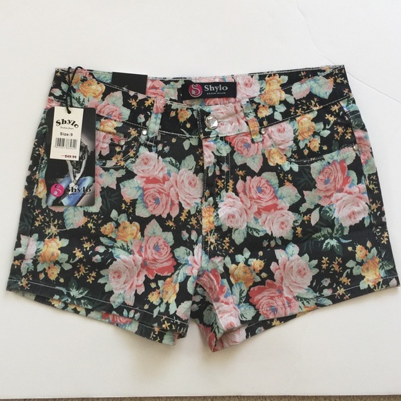 Floral Print Rhinestone Embellished Denim Shorts