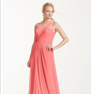David's Bridal One Shoulder Dress in Coral Reef