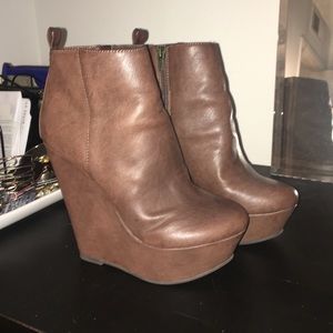 Brown wedge booties