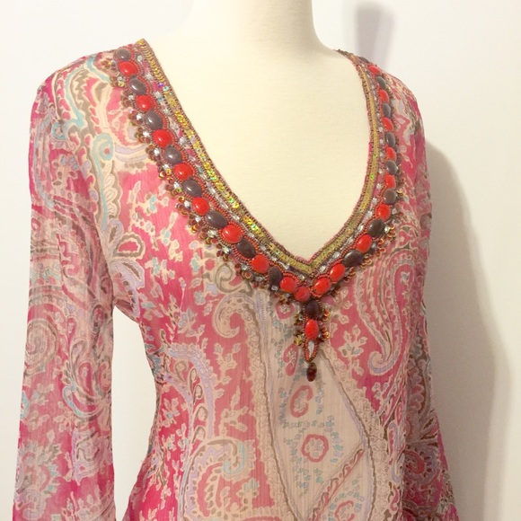 Other - Beaded Bohemian Fuchsia Printed Cover Up