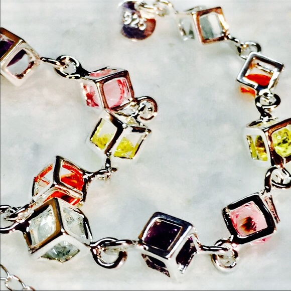 Jewelry - .925 Sterling Silver Rainbow Colored Rubix Cube