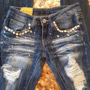 Machine Nouvelle Mode distressed bling jeans