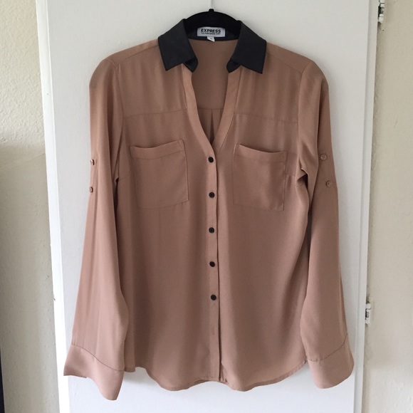 Express Tops - Express Faux Leather Collar Portfolio Shirt