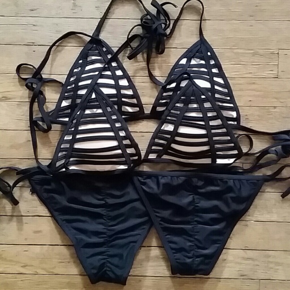Last Large🎉Swim HP Black Caged Bikini Nude Lining - Picture 2 of 4