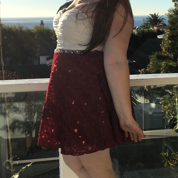 Red and White Strapless Dress