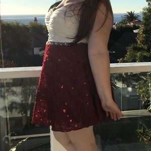 Red and White Strapless Dress