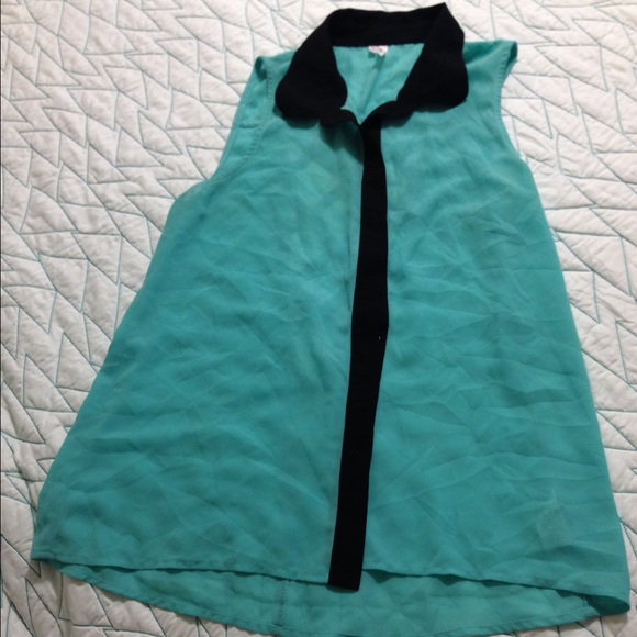 Aqua Collared Button Up Blouse w/ Back Design