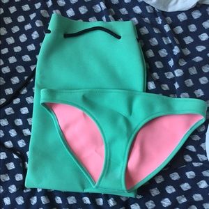 triangl bikini bottoms and beach bag