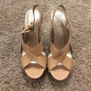 BCBG tan wedges