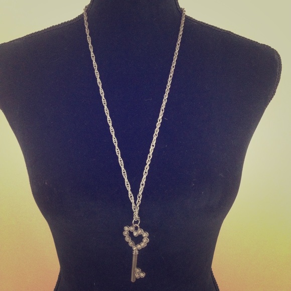 Silver Heart Key Necklace