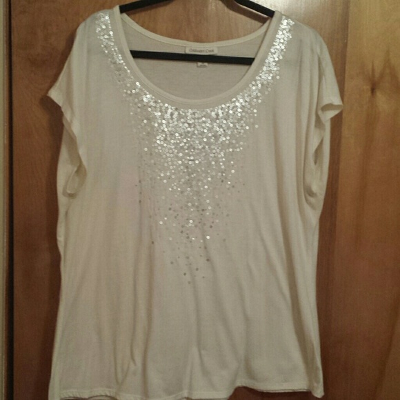 Coldwater Creek Sequin Cream T-shirt