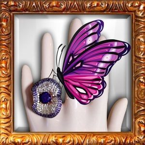 Amethyst & Clear Crystal free form Flower SS Sz 6