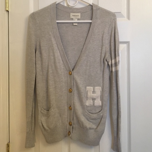 Forever 21 Gray Varsity Cardigan