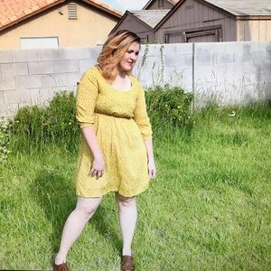 Yellow polka dot dress.