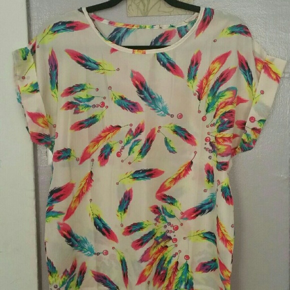 Multi-Colored Neon Feather Blouse XL