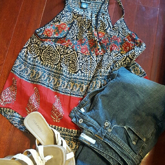 Navy blue & red paisley tank