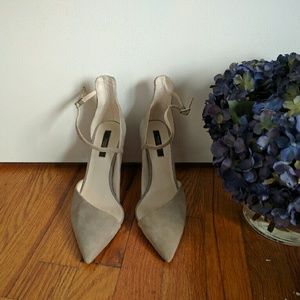 #GIRLBOSS Grey suede Zara ankle strap heels