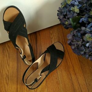 JCREW black cross slingback platform sandal