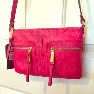 TH Fuchsia Leather E/W   X-Body Bag