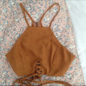 brown suede lace up / self tie top