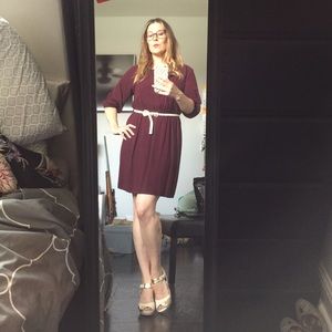 Burgundy cinched waist dress