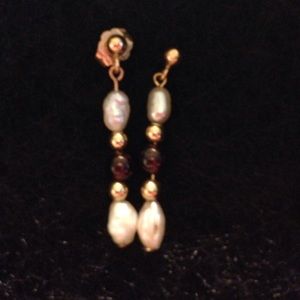 Pearl and Garnet drop earrings