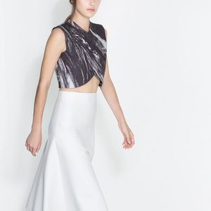 Zara black and white abstract print crop top