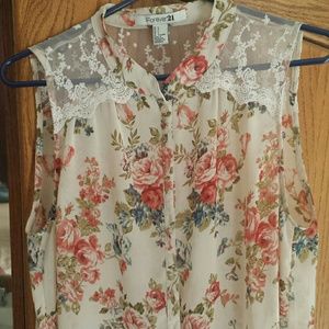 Flowers and Lace Sleeveless Blouse